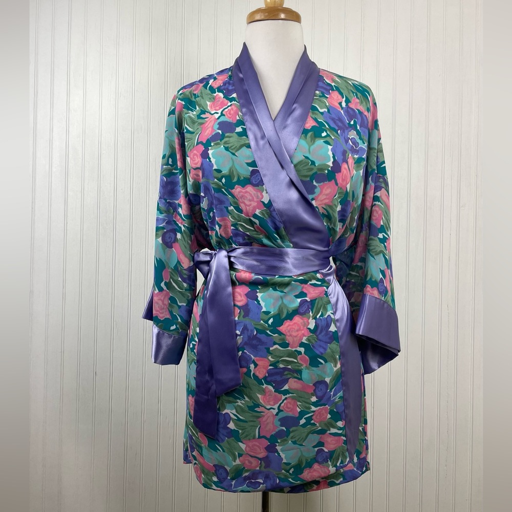 Victoria's Secret Vintage Gold Label Multicolor Floral Waist Tie Kimono/Robe O/S